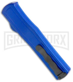 AKC F-20 Blue D/A OTF Automatic Dagger Knife - Satin Plain -Featured Knife Shop AKC F 20 DA Dagger OTF Auto Blue Satin BHQ 141098 jr side 2 large