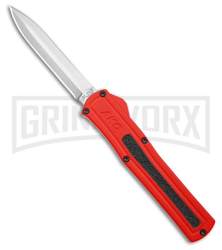 AKC F-20 Red Aluminum DBL Dagger OTF Automatic Knife - Satin Plain 3 AKC F-20 Red Aluminum DBL Dagger OTF Automatic Knife - Satin Plain
