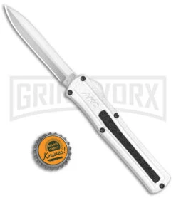 AKC F-20 White D/A OTF Automatic Knife - Dagger Satin Plain -Featured Knife Shop AKC F 20 DA Dagger OTF Auto White Satin BHQ 141065 jr bottlecap 2 large