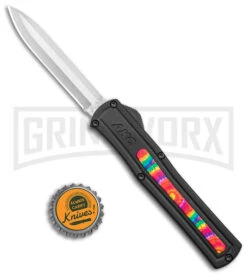 AKC F-20 Black W/ Tie Dye Inlay D/A OTF Automatic Knife - Satin Plain -Featured Knife Shop AKC F 20 DA SP OTF Auto Black Tie Dye Inlay Satin BHQ 152893 jr bottlecap large