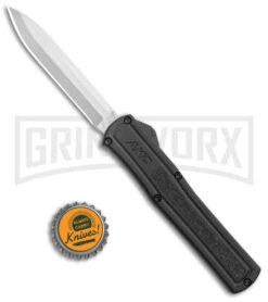 AKC F-20 Black D/A OTF Automatic Knife - Spear Point Satin Plain -Featured Knife Shop AKC F 20 DA SP OTF Auto black Satin BHQ 141097 jr bottlecap large