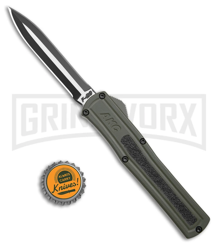 AKC F-20 OD Green Aluminum Dagger OTF Automatic Knife - 2-Tone Black Plain 6 AKC F-20 OD Green Aluminum Dagger OTF Automatic Knife - 2-Tone Black Plain - Image 4