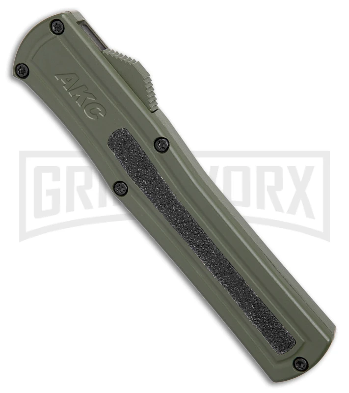 AKC F-20 OD Green Aluminum Dagger OTF Automatic Knife - 2-Tone Black Plain 4 AKC F-20 OD Green Aluminum Dagger OTF Automatic Knife - 2-Tone Black Plain - Image 2