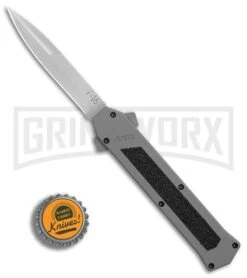 AKC F-16 Gray D/A OTF Automatic Knife - Bayo Satin Plain -Featured Knife Shop AKC F16 DA Bayo Satin Plain BP 25691 er bottlecap large