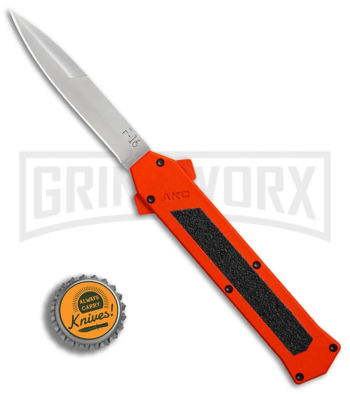 AKC F-16 Orange D/A OTF Automatic Knife - Bayo Satin Plain 6 AKC F-16 Orange D/A OTF Automatic Knife - Bayo Satin Plain - Image 4