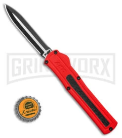 AKC F-20 D/A Dagger Dark Red Aluminum OTF Automatic Knife - Two Tone Plain -Featured Knife Shop AKC F20 DA Dagger OTF AK Red Alum 3in Two Tone BHQ 178590 td size large