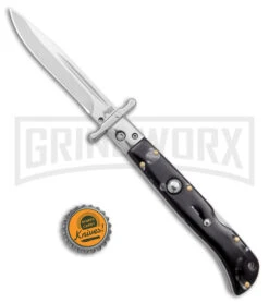 Italian Style 9" Roma Black Marbled Pearlex Auto Swinguard - Polished Plain -Featured Knife Shop AKC Italian Style 9in Roma DP Auto Swinguard Black Marble Polished BHQ 175964 jr bottlecap large