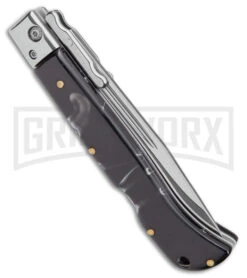 Italian Style 9" Roma Black Marbled Pearlex Auto Swinguard - Polished Plain -Featured Knife Shop AKC Italian Style 9in Roma DP Auto Swinguard Black Marble Polished BHQ 175964 jr side large