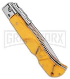 Italian Style 9" Roma Yellow Pearlex Automatic Swinguard - Polished Plain 8 Italian Style 9" Roma Yellow Pearlex Automatic Swinguard - Polished Plain -Featured Knife Shop AKC Italian Style 9in Roma DP Auto Swinguard Yellow Pearlex Polished BHQ 175957 jr side large