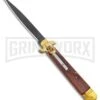 AKC 9" Leverletto Wood Brass Black Automatic Knife - Flat Grind 1 AKC 9" Leverletto Wood Brass Black Automatic Knife - Flat Grind -Featured Knife Shop AKC Leverletto 9in LL Auto Italian Brass Wood Black BHQ 135093 jr large