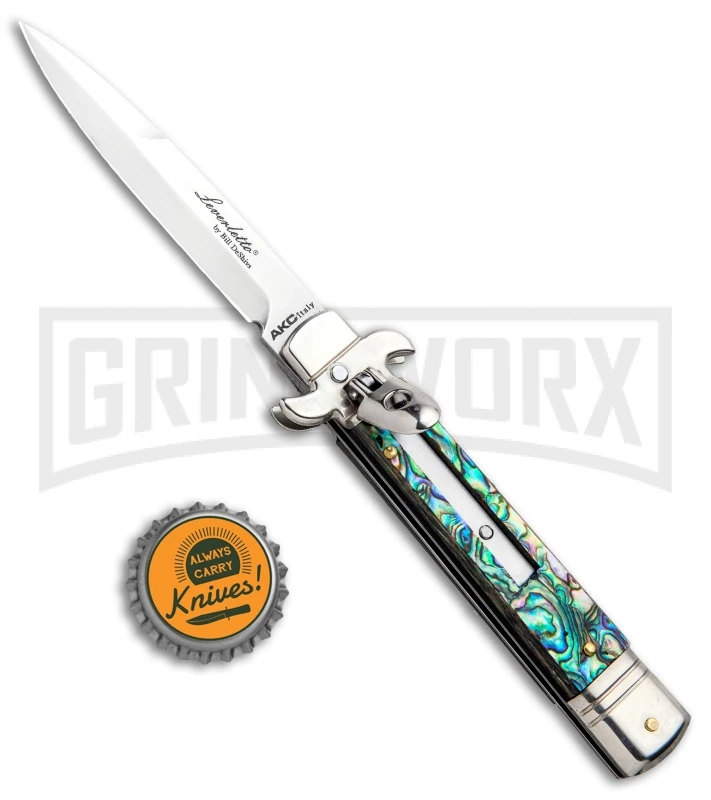 AKC 7.75" Leverletto Abalone Automatic Knife - Bayonet 6 AKC 7.75" Leverletto Abalone Automatic Knife - Bayonet - Image 4