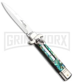 AKC 7.75" Leverletto Abalone Automatic Knife - Bayonet