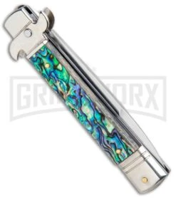 AKC 7.75" Leverletto Abalone Automatic Knife - Bayonet 8 AKC 7.75" Leverletto Abalone Automatic Knife - Bayonet -Featured Knife Shop AKC Leverletto Abalone Auto Bayo BHQ 92874 jr side large