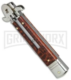 AKC 7.5" Leverletto Snakewood Automatic Knife - Flat Grind 8 AKC 7.5" Leverletto Snakewood Automatic Knife - Flat Grind -Featured Knife Shop AKC Leverletto snakewood flat grind BP 0439 er spine large