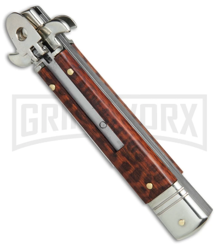 AKC 7.5" Leverletto Snakewood Automatic Knife - Flat Grind 5 AKC 7.5" Leverletto Snakewood Automatic Knife - Flat Grind - Image 3