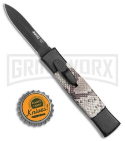 AKC Minion Concord Snake Skin OTF Automatic Knife - Dagger Black Plain -Featured Knife Shop AKC Minion Concord OTF Auto Snake Skin Black Dagger BHQ 173568 jr bottlecap large