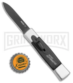 AKC Minion Concord Polish/Black OTF Automatic Knife - Flat Grind Black Plain -Featured Knife Shop AKC Minion Concord Polish Black OTF Auto Black Flat GX 41034 jr bottlecap large