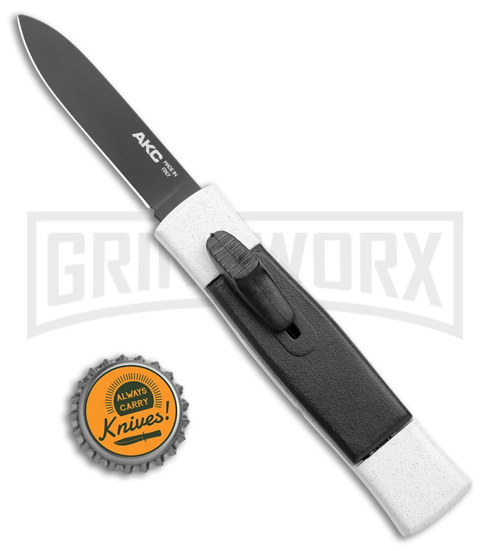 AKC Minion Concord White/Black OTF Automatic Knife - Flat Grind Black Plain 6 AKC Minion Concord White/Black OTF Automatic Knife - Flat Grind Black Plain - Image 4