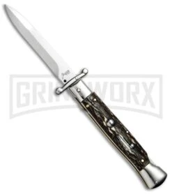 AKC 9" Italian Stiletto Swinguard Stag Horn Automatic Knife - Bayonet