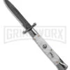 AKC 9" Italian Stiletto Swinguard White Pearlex Automatic Knife - Damascus Plain