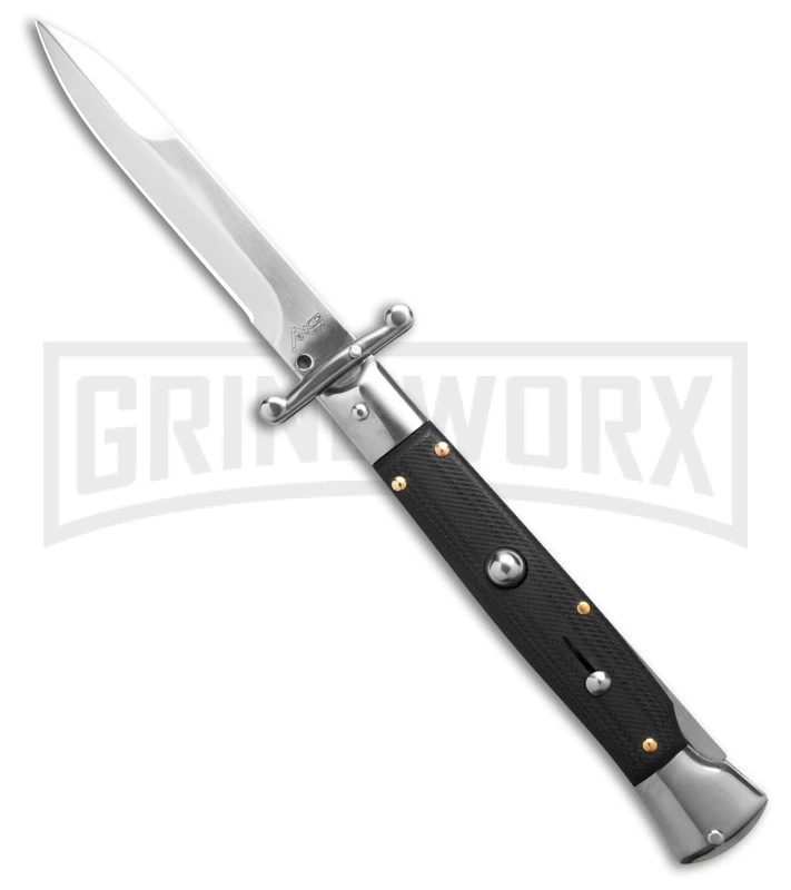 AKC 9" Italian Stiletto Swinguard Black G10 Automatic Knife W/Sheath- Bayonet 3 AKC 9" Italian Stiletto Swinguard Black G10 Automatic Knife W/Sheath- Bayonet