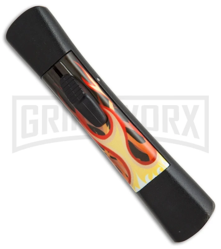 AKC Concord Flames OTF Automatic Knife - Flat Grind Black Plain 5 AKC Concord Flames OTF Automatic Knife - Flat Grind Black Plain - Image 3