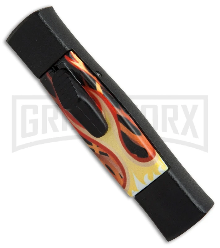 AKC Minion Concord Flames OTF Automatic Knife - Black Flat 5 AKC Minion Concord Flames OTF Automatic Knife - Black Flat - Image 3