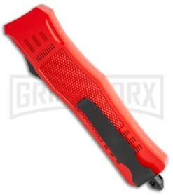 Atomic Defender Large OTF Automatic Knife Fire Dept. Red - Serr Two Tone Dagger -Featured Knife Shop Atomic Defender Dagger Fire Department Red OTF Auto Serr TT GX 35882 jr side large