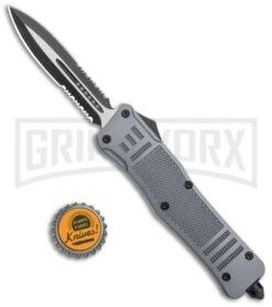 Atomic Defender Large OTF Automatic Knife Gray - Two Tone Serr Dagger 11 Atomic Defender Large OTF Automatic Knife Gray - Two Tone Serr Dagger -Featured Knife Shop Atomic Defender Large OTF Auto Gray TT Serr Dagger GX 37331 jr bottlecap large