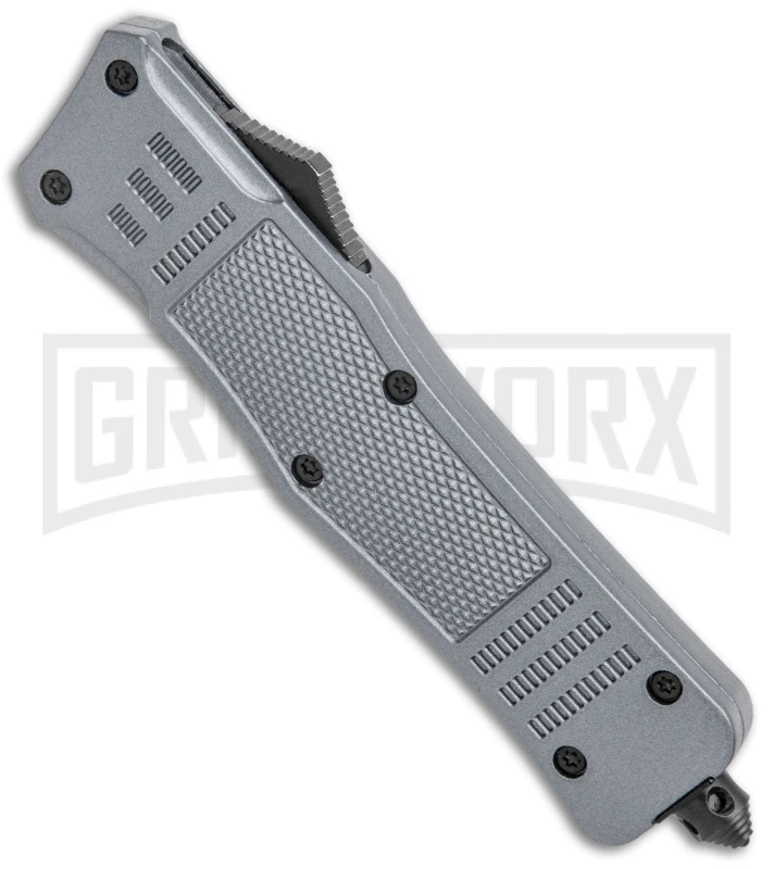 Atomic Defender Large OTF Automatic Knife Gray - Two Tone Serr Dagger 4 Atomic Defender Large OTF Automatic Knife Gray - Two Tone Serr Dagger - Image 2