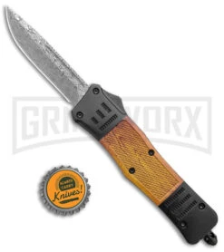 Atomic Defender Medium Black/Sim OTF Automatic Knife - Drop Point Damascus Plain 9 Atomic Defender Medium Black/Sim OTF Automatic Knife - Drop Point Damascus Plain -Featured Knife Shop Atomic Defender Medium OTF Auto Black Sim Wood Damascus DP GX 38998 jr bottlecap large