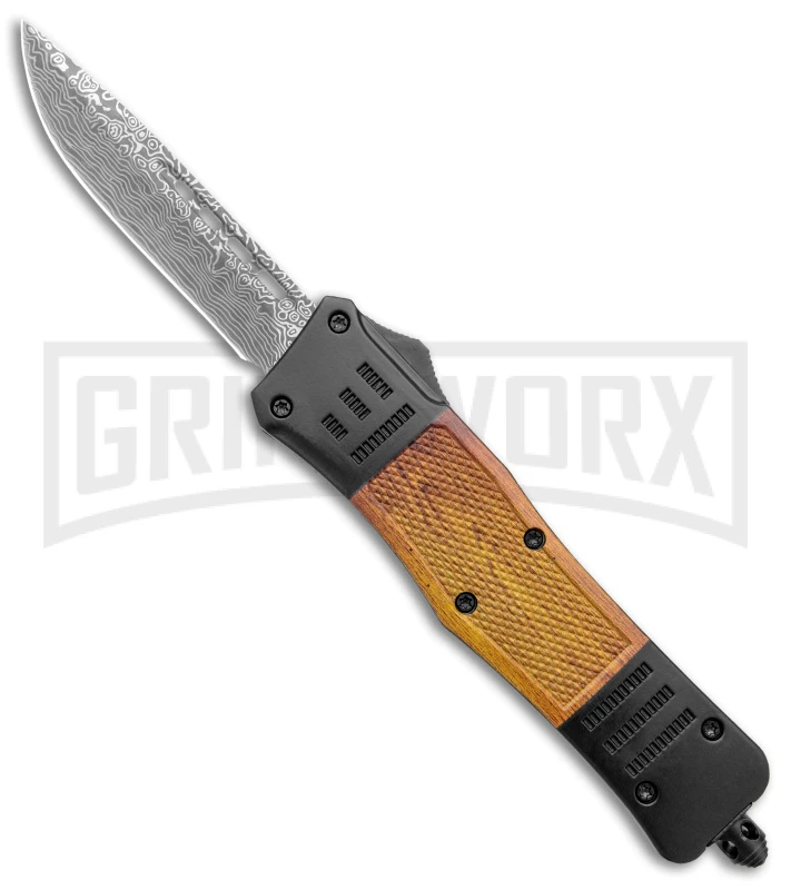 Atomic Defender Medium Black/Sim OTF Automatic Knife - Drop Point Damascus Plain 3 Atomic Defender Medium Black/Sim OTF Automatic Knife - Drop Point Damascus Plain
