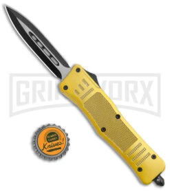 Medium Atomic Defender Gold Automatic Dagger Knife - Two-Tone Plain -Featured Knife Shop Atomic Defender Medium OTF Auto Gold TT Dagger BHQ 141072 jr bottlecap large