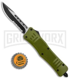 Atomic Defender Medium OTF Automatic Knife OD Green - Serr Two Tone Drop Point 11 Atomic Defender Medium OTF Automatic Knife OD Green - Serr Two Tone Drop Point -Featured Knife Shop Atomic Defender Medium OTF Auto OD Green Serr TT DP GX 37210 jr bottlecap large