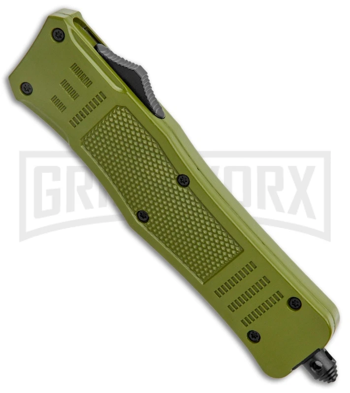Atomic Defender Medium OTF Automatic Knife OD Green - Serr Two Tone Drop Point 4 Atomic Defender Medium OTF Automatic Knife OD Green - Serr Two Tone Drop Point - Image 2