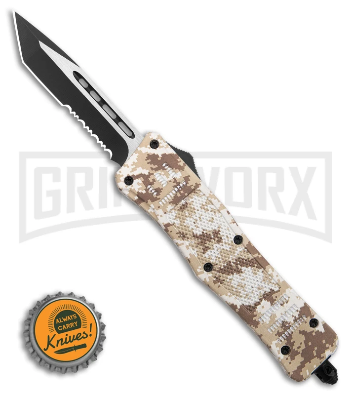 Atomic Defender Medium Tan Digi Camo OTF Automatic Knife - Two Tone Tanto Serr 6 Atomic Defender Medium Tan Digi Camo OTF Automatic Knife - Two Tone Tanto Serr - Image 4