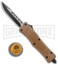 Atomic Defender Mini OTF Automatic Knife Sand Brown (2.625" Two-Tone) -Featured Knife Shop Atomic Defender Mini OTF Auto Sand Brown TT DP GX 37531 jr bottlecap large