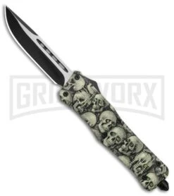 Atomic Defender Large OTF Automatic Knife White Skull - Two Tone Drop Point