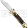SKM 8" Shot Shell Puller Stag Lever Lock Knife - Clip Point Polish