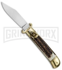 SKM 8" Shot Shell Puller Stag Lever Lock Knife - Clip Point Polish