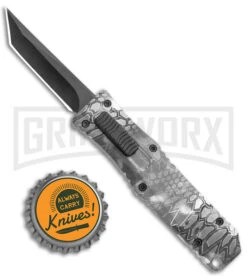 Mini Marvel Kryptek Raid Black DA/OTF Automatic Knife - Tanto Black -Featured Knife Shop Coffin Blaster Kryptek Black DA Auto Tanto GX 38493 jr bottlecap large
