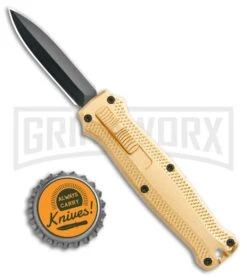 Coffin Blaster 2.0 Textured Gold DA/OTF Automatic Knife - Black Plain -Featured Knife Shop Coffin Blaster Textured Gold DA OTF Auto Black GX 34912 jr bottlecap large