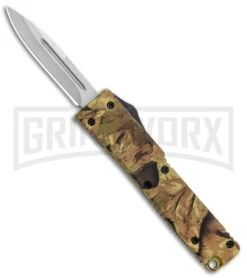 Firecracker Mini Tan Foliage Camo D/A OTF Automatic Knife - BB Plain