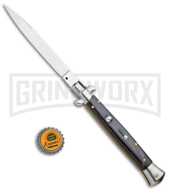 Frank B 11" Italian Stiletto Sim Dark Horn Automatic Knife - Swedge 6 Frank B 11" Italian Stiletto Sim Dark Horn Automatic Knife - Swedge - Image 4