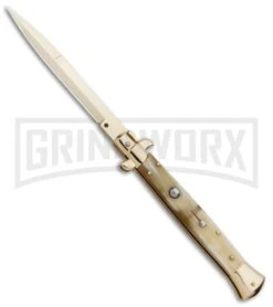 Frank B. 11" Italian Stiletto Honey Horn Automatic Knife - Bayonet Gold