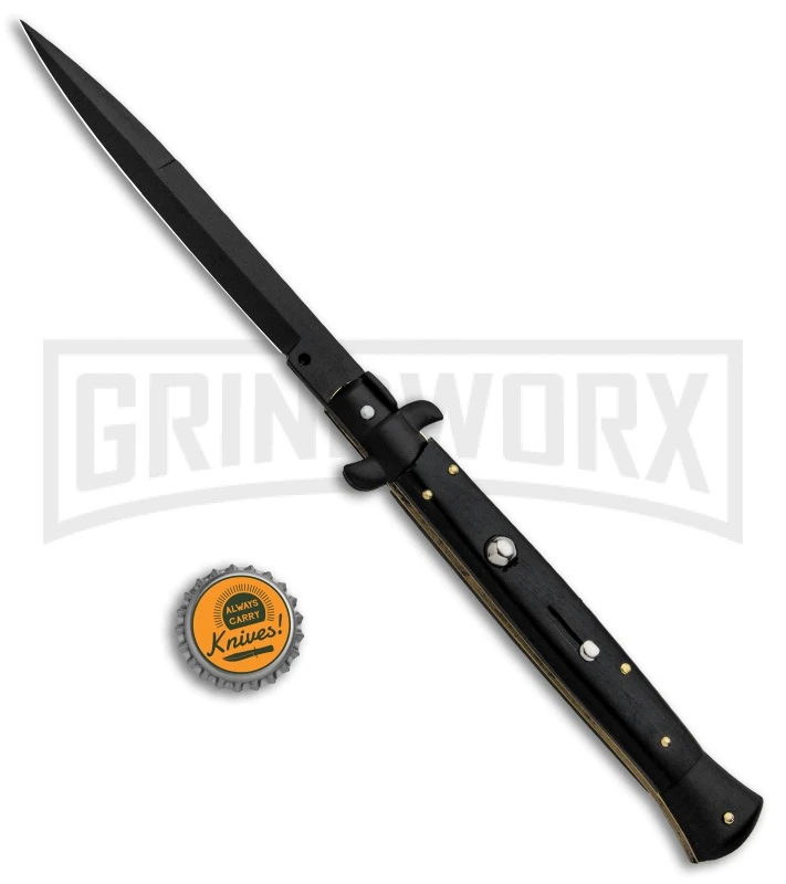 Frank B. 11" Ebony Italian Stiletto Automatic Knife - Black Bayonet 6 Frank B. 11" Ebony Italian Stiletto Automatic Knife - Black Bayonet - Image 4