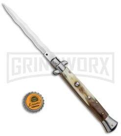 Frank B. 11" Italian Stiletto Honey Horn Automatic Knife - Kris Polish 9 Frank B. 11" Italian Stiletto Honey Horn Automatic Knife - Kris Polish -Featured Knife Shop Frank B 11in Italian Stiletto Honey Horn Auto Kriss Polish GX 6576 jr bottlecap large