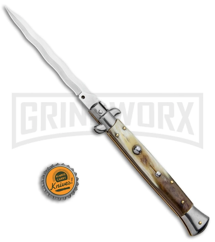 Frank B. 11" Italian Stiletto Honey Horn Automatic Knife - Kris Polish 6 Frank B. 11" Italian Stiletto Honey Horn Automatic Knife - Kris Polish - Image 4