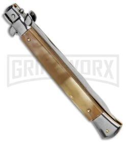 Frank B. 11" Italian Stiletto Honey Horn Automatic Knife - Kris Polish 8 Frank B. 11" Italian Stiletto Honey Horn Automatic Knife - Kris Polish -Featured Knife Shop Frank B 11in Italian Stiletto Honey Horn Auto Kriss Polish GX 6576 jr side large