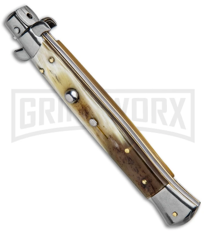 Frank B. 11" Italian Stiletto Honey Horn Automatic Knife - Kris Polish 4 Frank B. 11" Italian Stiletto Honey Horn Automatic Knife - Kris Polish - Image 2